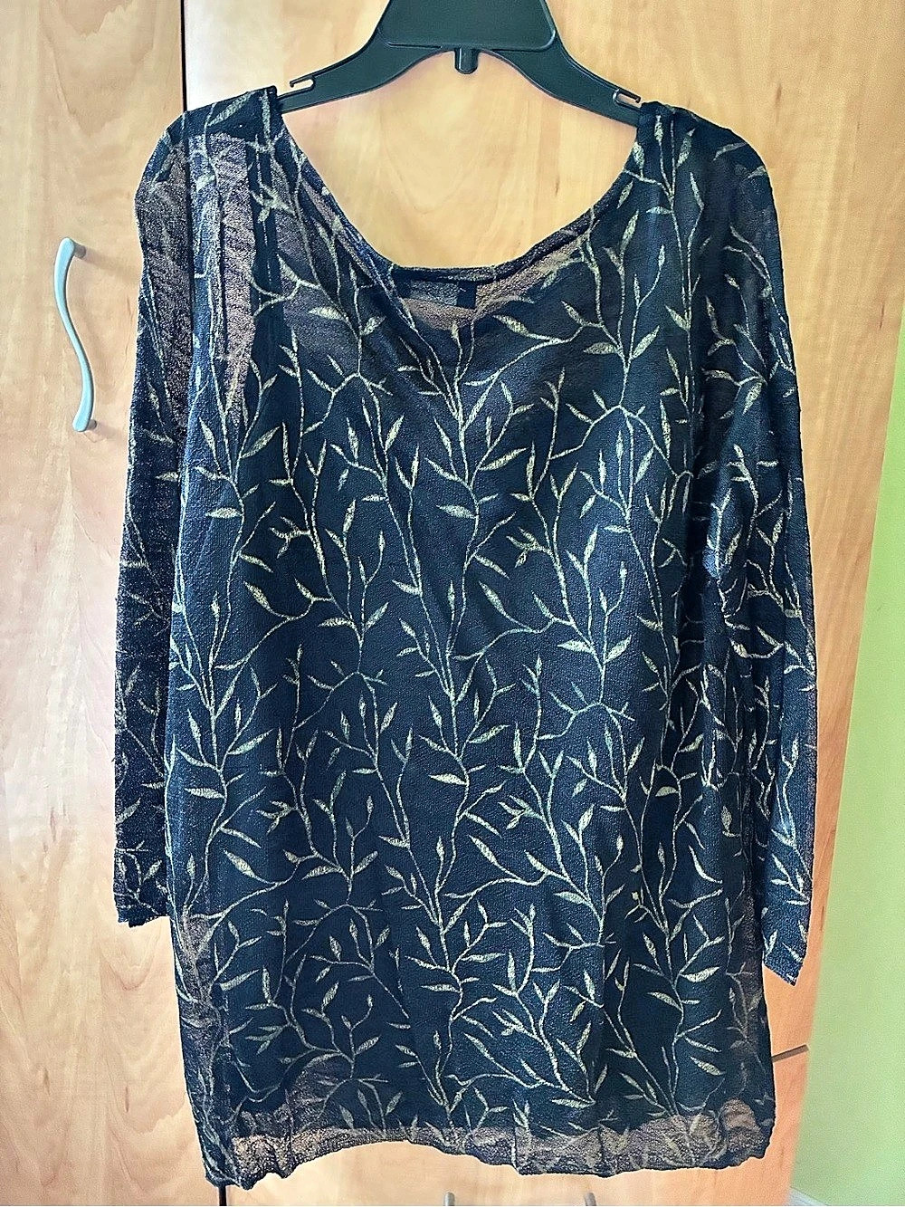 Dana Buchman Floral Long Sleeve Blouse Black & Gold 1X